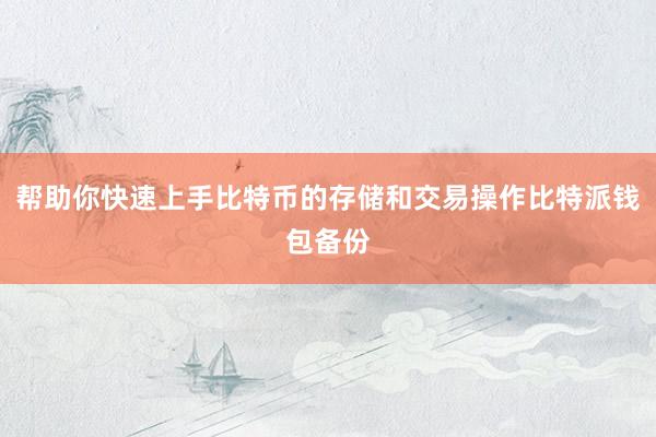 帮助你快速上手比特币的存储和交易操作比特派钱包备份