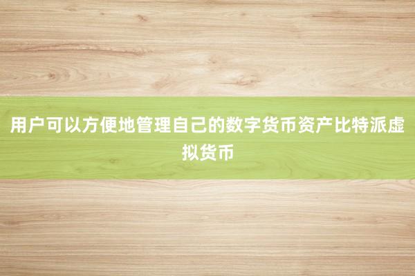 用户可以方便地管理自己的数字货币资产比特派虚拟货币